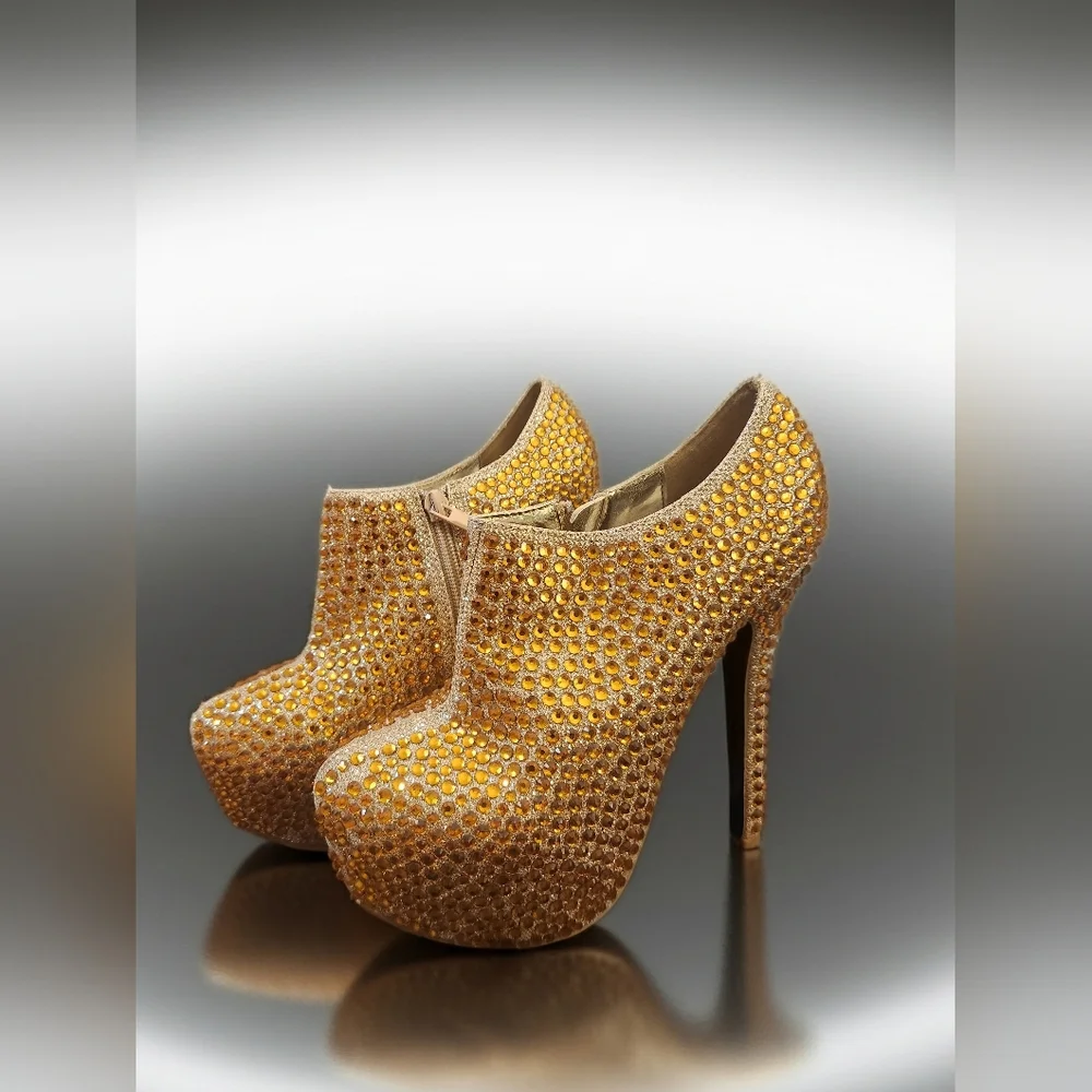 Gold Rhinestone Platform Heels - Picture 1 of 4